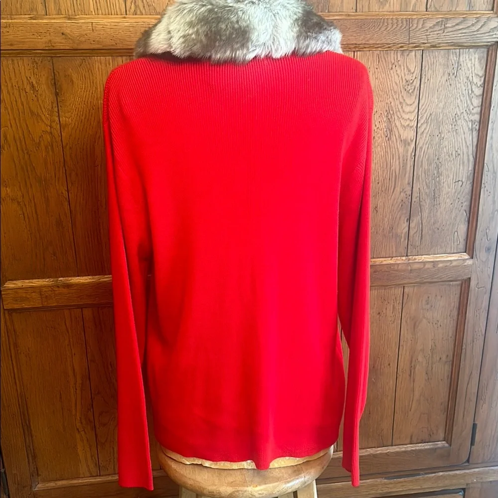 NWT❤️KIKIT Vintage Red Cardigan Detachable Faux Fur Collar Size Large